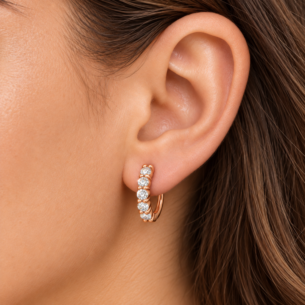 Hinged Hoop Lab Diamond Huggie Style Earrings 14k Rose Gold (1.00ct)