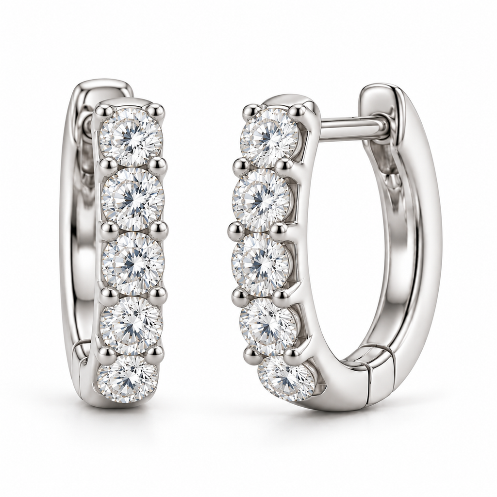 Hinged Hoop Lab Diamond Huggie Style Earrings 14k White Gold (1.00ct)