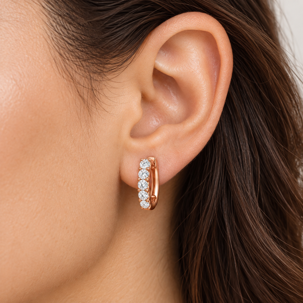 Hinged Hoop Lab Diamond Huggie Style Earrings 14k Rose Gold (2.00ct)