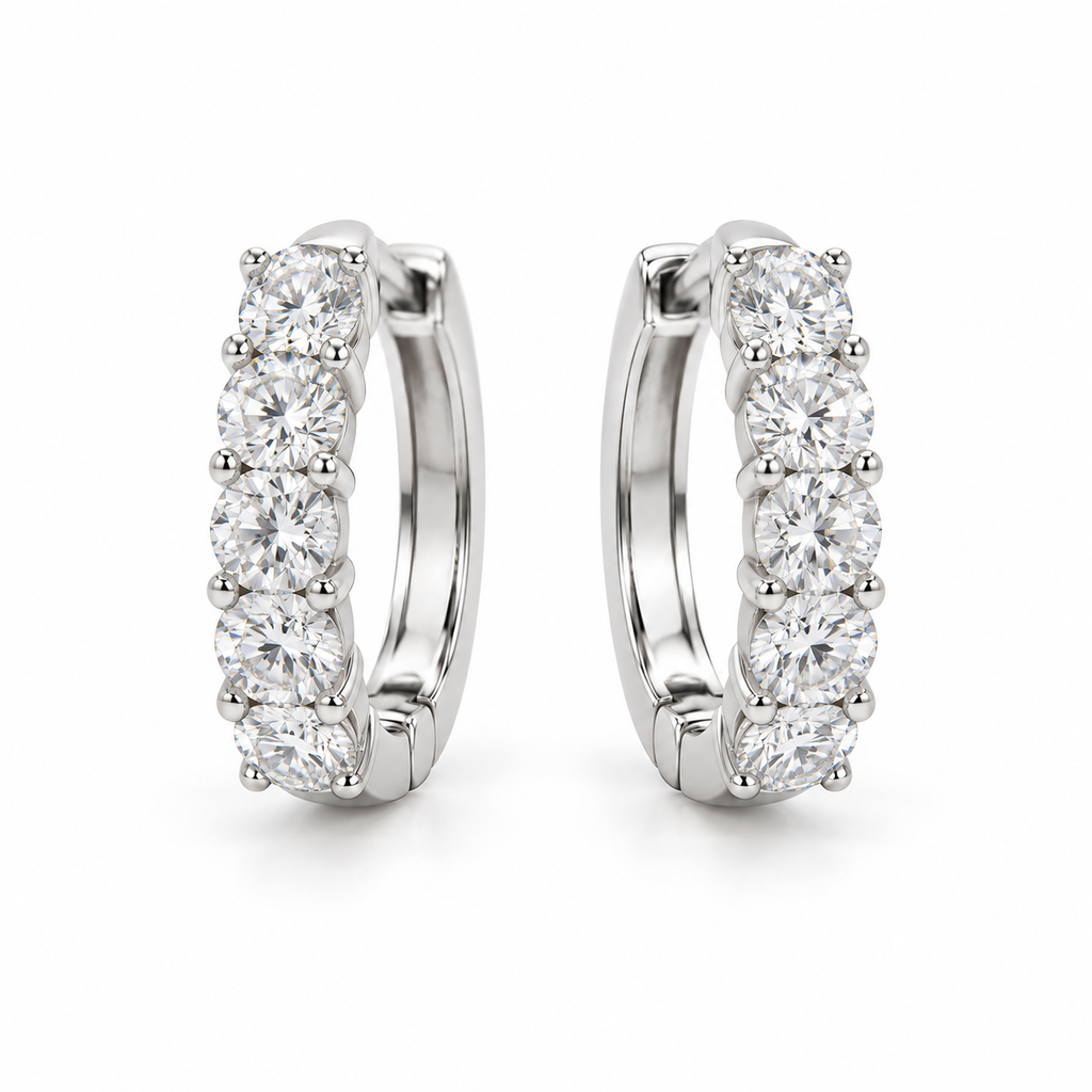 Hinged Hoop Lab Diamond Huggie Style Earrings 14k White Gold (2.00ct)