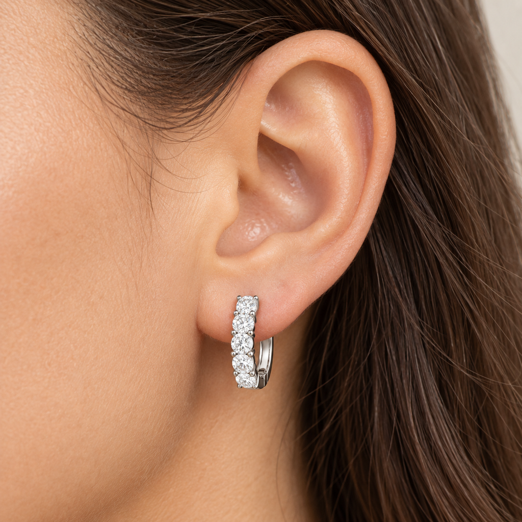 Hinged Hoop Lab Diamond Huggie Style Earrings 14k White Gold (2.00ct)