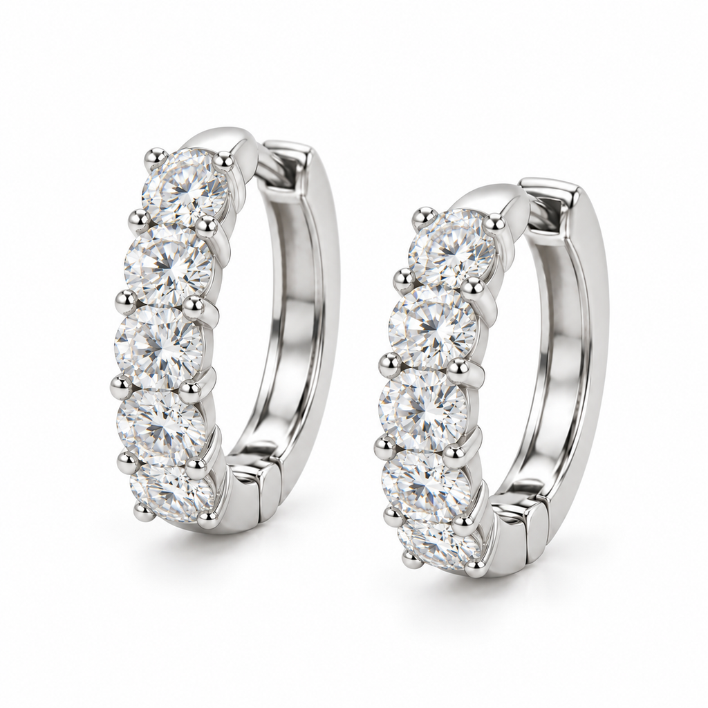 Hinged Hoop Lab Diamond Huggie Style Earrings 14k White Gold (2.00ct)