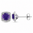 Natural Amethyst & Diamond Stud Earrings Sterling Silver (1.50ct)