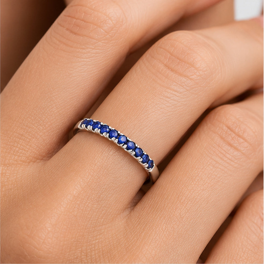 Round Lab  Blue Sapphire Stackable Ring 14K White Gold (0.21ct)