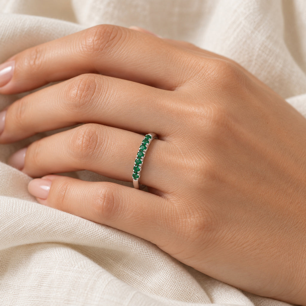 Round Lab  Emerald Stackable Ring Sterling Silver (0.15ct)