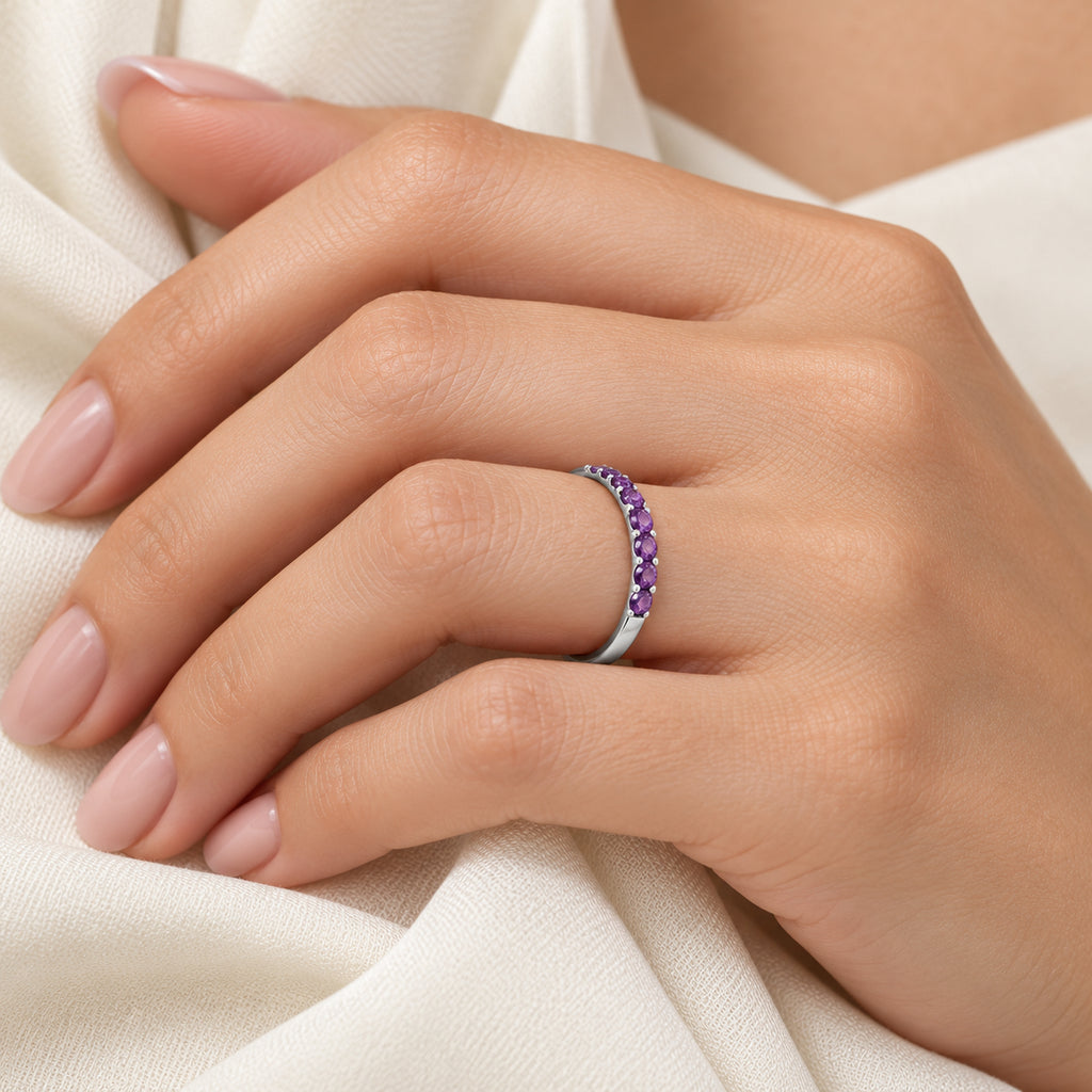 Round Amethyst Stackable Ring Sterling Silver (0.18ct)