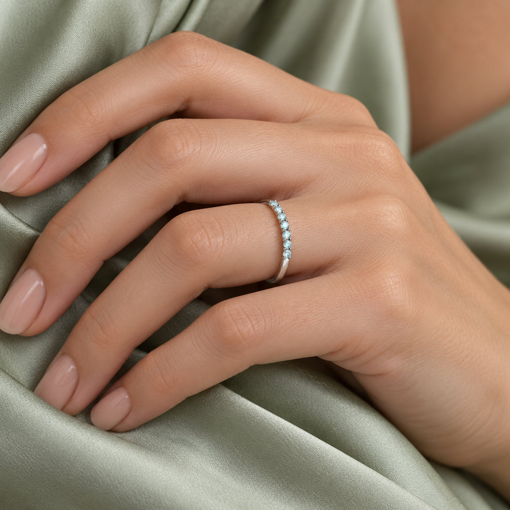 Round Aquamarine Stackable Ring Sterling Silver (0.18ct)