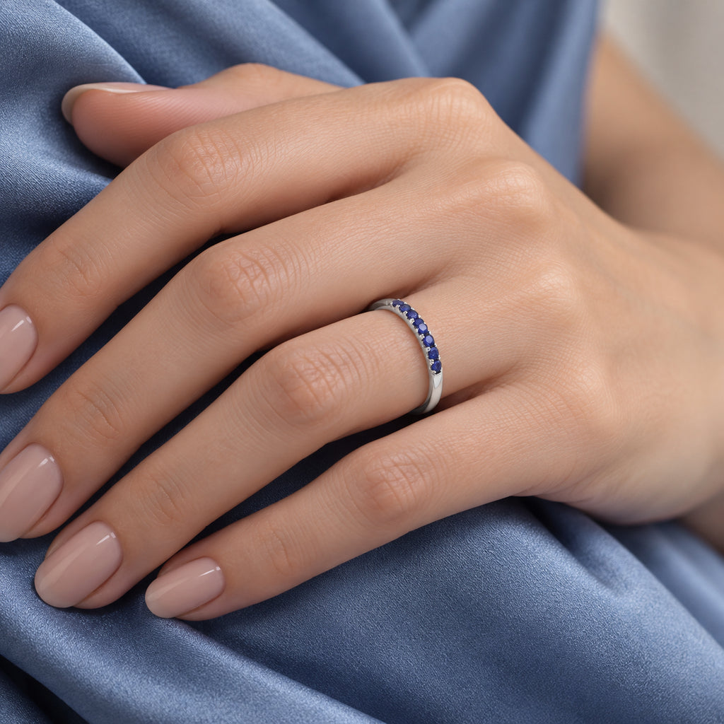 Round Blue Sapphire Stackable Ring Sterling Silver (0.22ct)