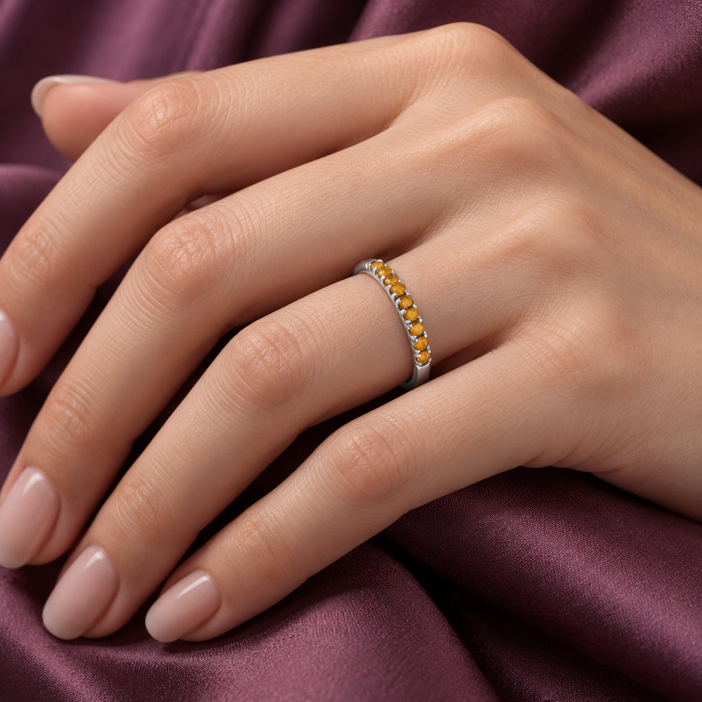 Round Citrine Stackable Ring 14K White Gold (0.18ct)