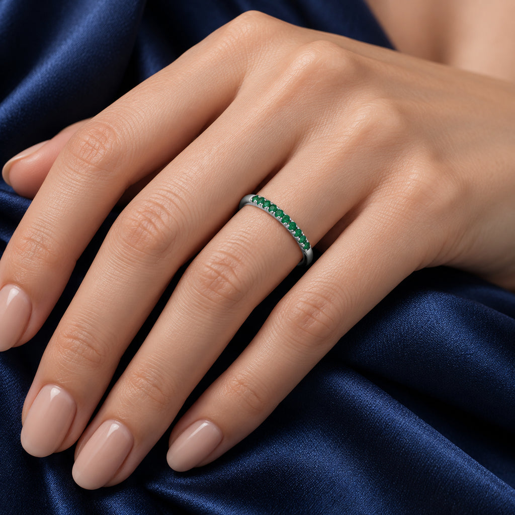 Round Emerald Stackable Ring Sterling Silver (0.22ct)