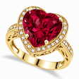 Heart Shaped Lab Ruby & Diamond Ring Halo 14K Yellow Gold 5.41ct