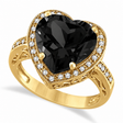 Heart Shaped Lab Black Diamond & Diamond Ring Halo 14K Yellow Gold 5.41ct