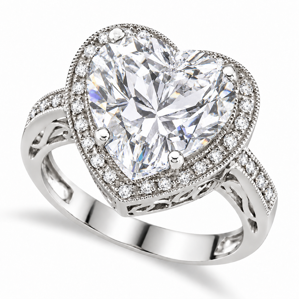 12 × 12 mm heart-shaped lab-grown diamond halo ring in 14K white gold