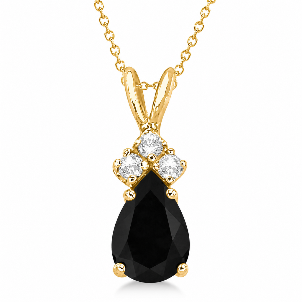 Pear Black Diamond & Diamond Solitaire Pendant 14k Yellow Gold (1.05ct)
