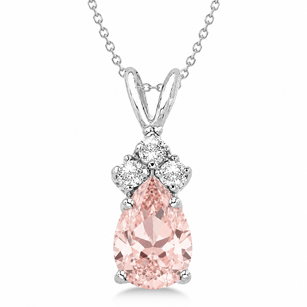 Pear Lab Morganite & Lab Diamond Solitaire Pendant 14k White Gold (1.05ct)