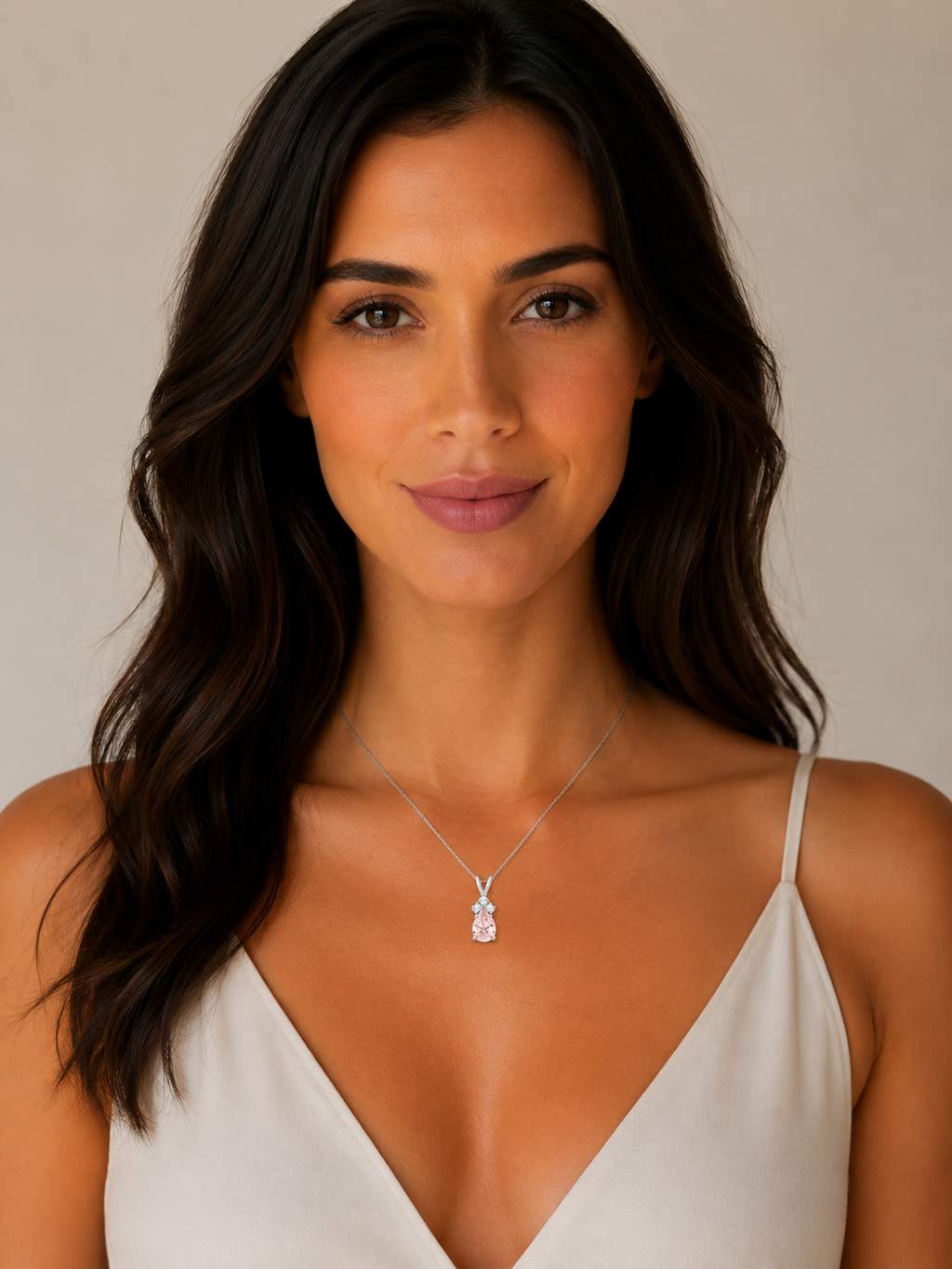 Pear Morganite & Diamond Solitaire Pendant 14k White Gold (1.05ct)