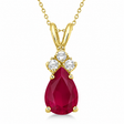 Pear Ruby & Diamond Solitaire Pendant Necklace 14k Yellow Gold (1.05ct)