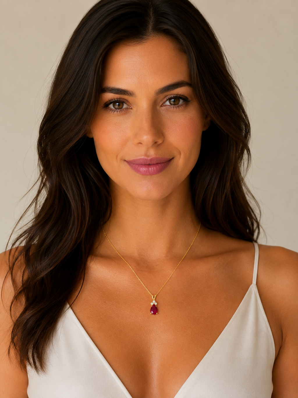 Pear Ruby & Diamond Solitaire Pendant Necklace 14k Yellow Gold (1.05ct)