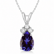 Pear Lab Alexandrite & Diamond Solitaire Pendant 14k White Gold (1.05ct)