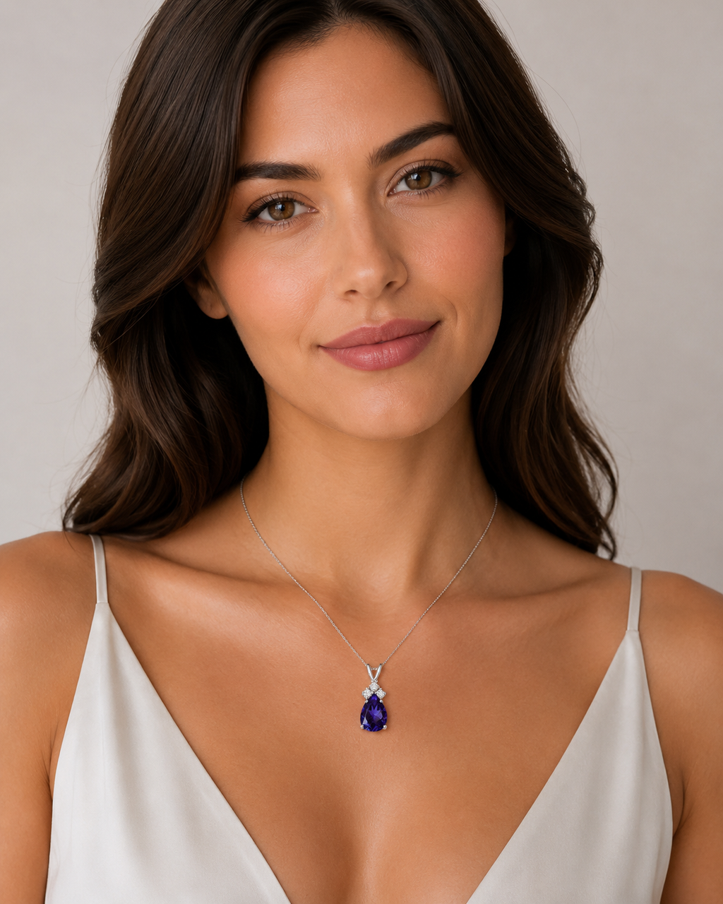Pear Lab Alexandrite & Diamond Solitaire Pendant 14k White Gold (1.05ct)