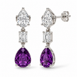 Pear Lab Grown Amethyst & Diamond Drop Earrings 14k White Gold (6.60ctw)