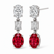 Oval Lab Grown Ruby & Diamond Drop Earrings 14k White Gold (8.50ctw)