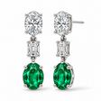 Oval Lab Grown Emerald & Diamond Drop Earrings 14k White Gold (6.70ctw)