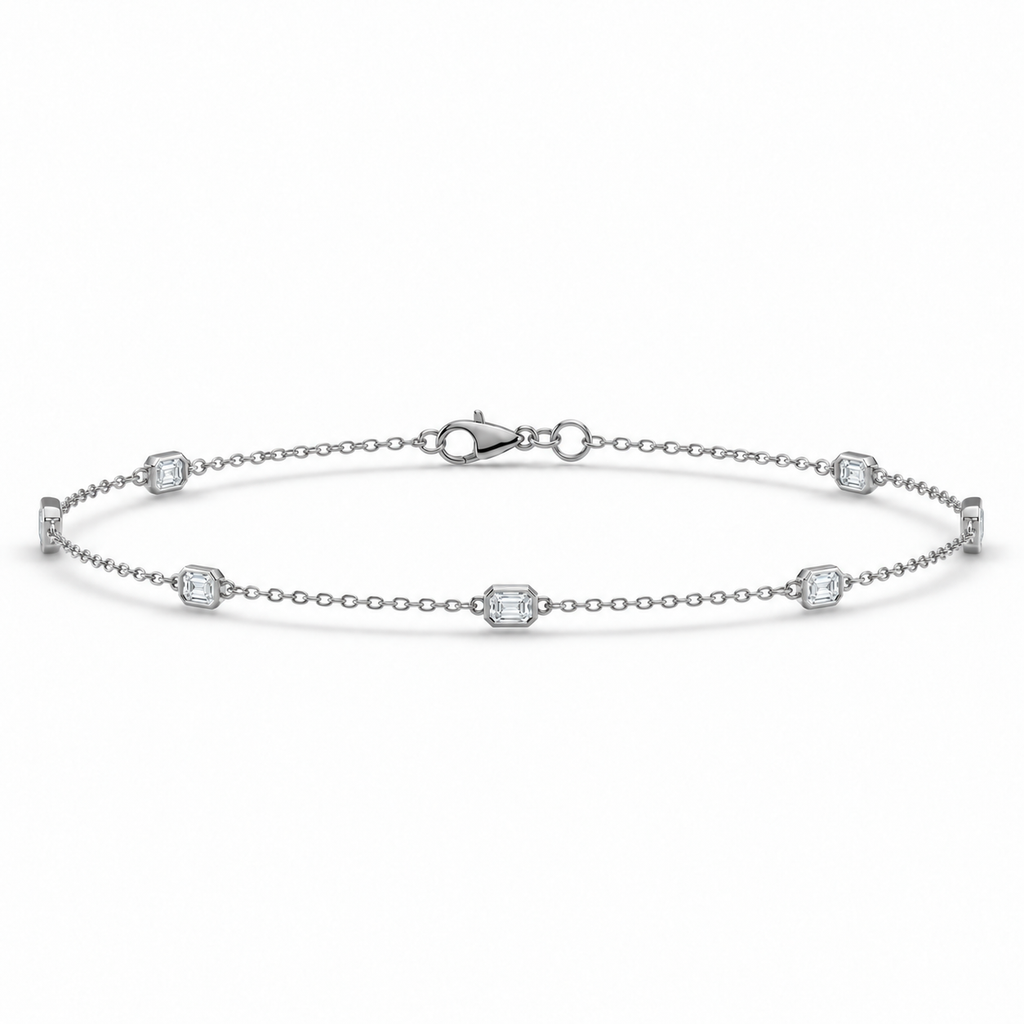 1.00ctw emerald-cut lab-grown Diamonds by the Yard bezel station anklet in 14k white gold - main view