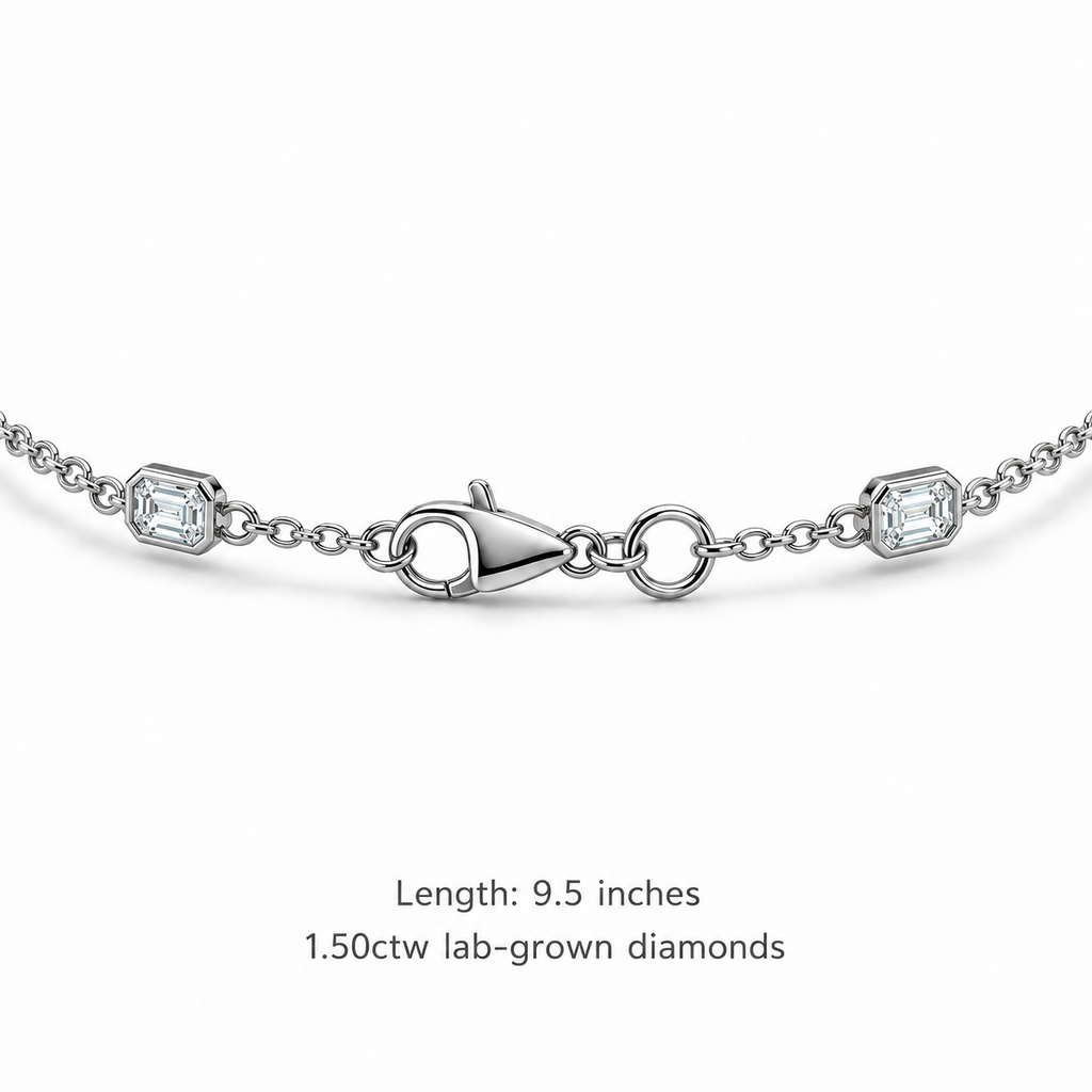 1.50ctw emerald-cut lab-grown Diamonds by the Yard bezel station anklet in 14k white gold - lobster clasp and 9.5 inch length