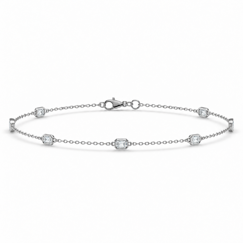 1.50ctw emerald-cut lab-grown Diamonds by the Yard bezel station anklet in 14k white gold - main view