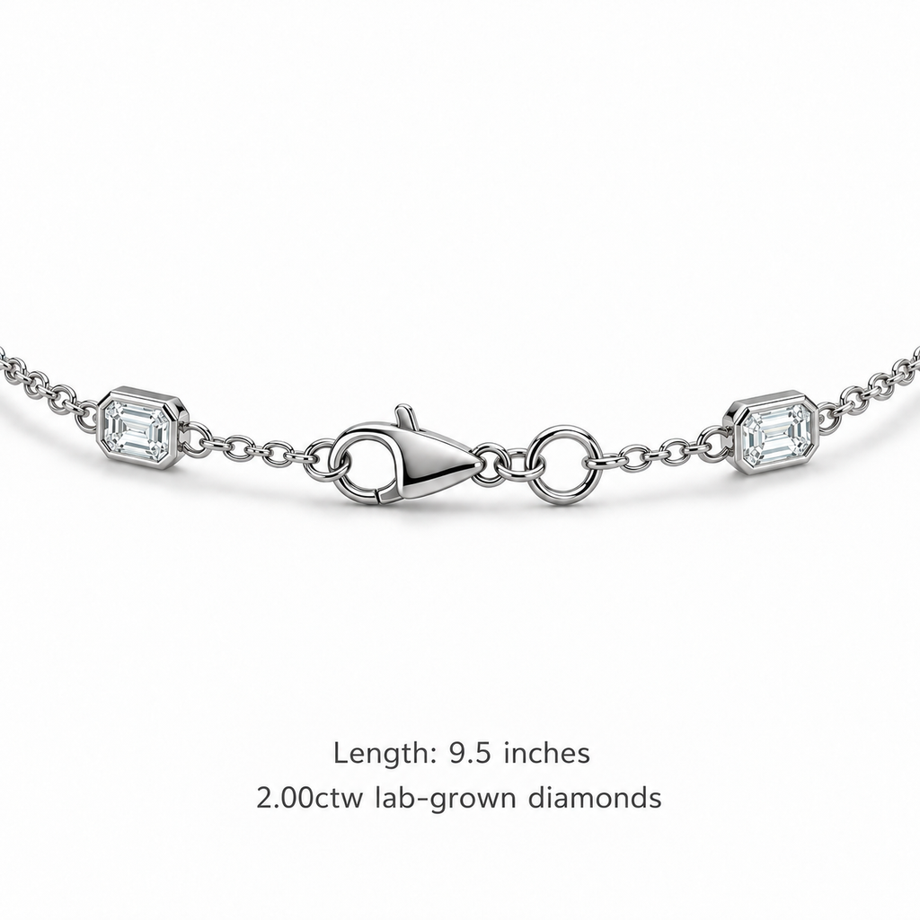 2.00ctw emerald-cut lab-grown Diamonds by the Yard bezel station anklet in 14k white gold - lobster clasp and 9.5 inch length