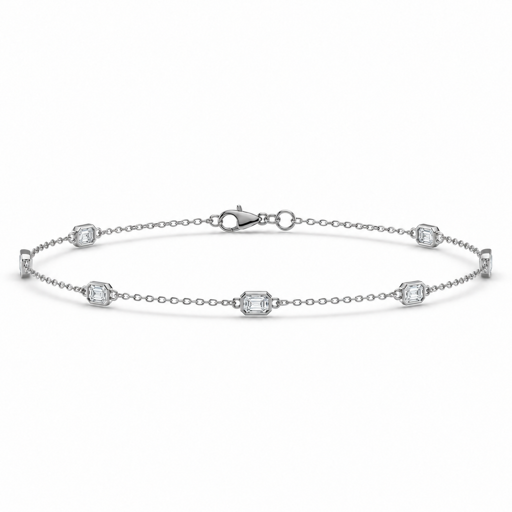 2.00ctw emerald-cut lab-grown Diamonds by the Yard bezel station anklet in 14k white gold - main view