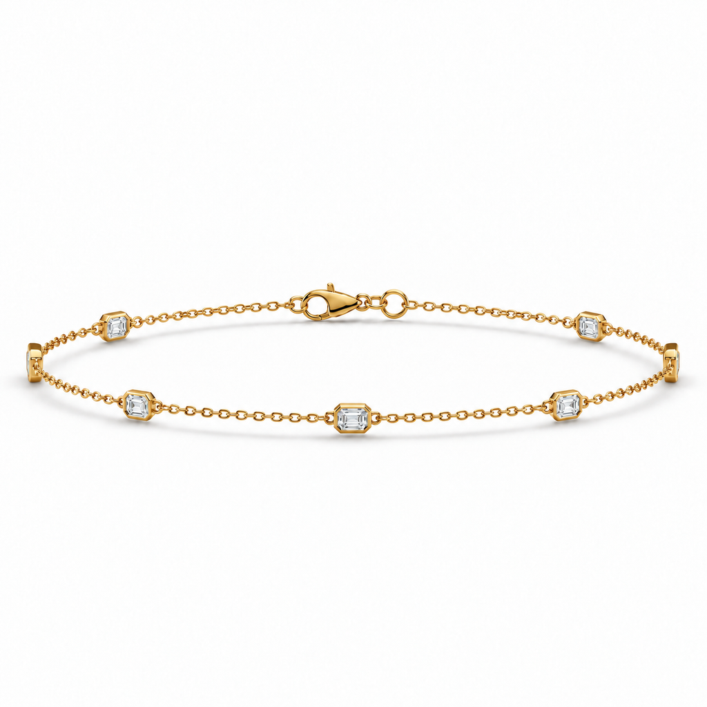 1.00ctw emerald-cut lab-grown Diamonds by the Yard bezel station anklet in 14k yellow gold - main view