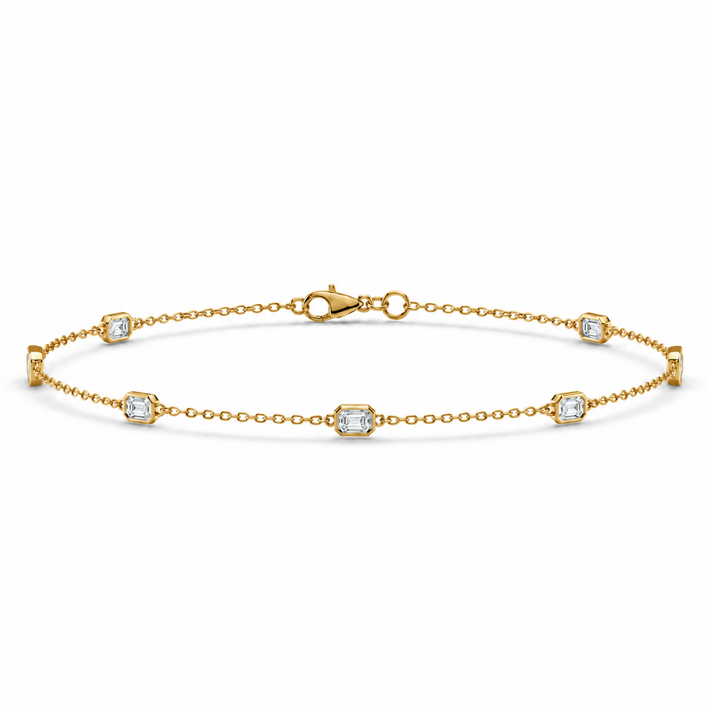 1.50ctw emerald-cut lab-grown Diamonds by the Yard bezel station anklet in 14k yellow gold - main view