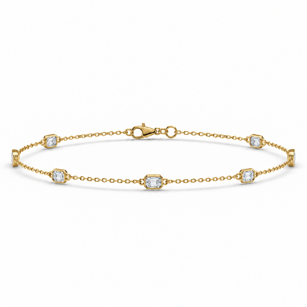 2.00ctw emerald-cut lab-grown Diamonds by the Yard bezel station anklet in 14k yellow gold - main view