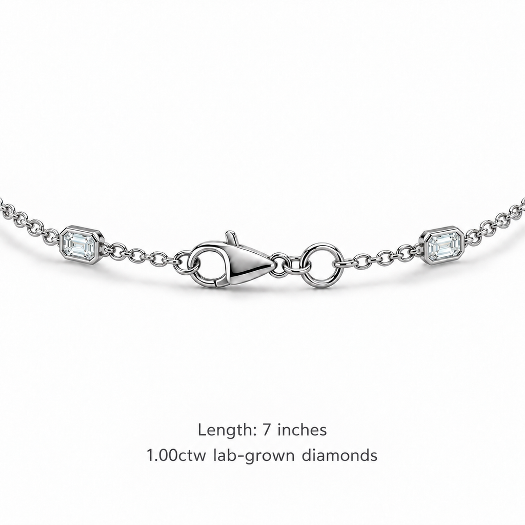 1.00ctw emerald-cut lab-grown Diamonds by the Yard bracelet in 14k white gold - lobster clasp and 7 inch length