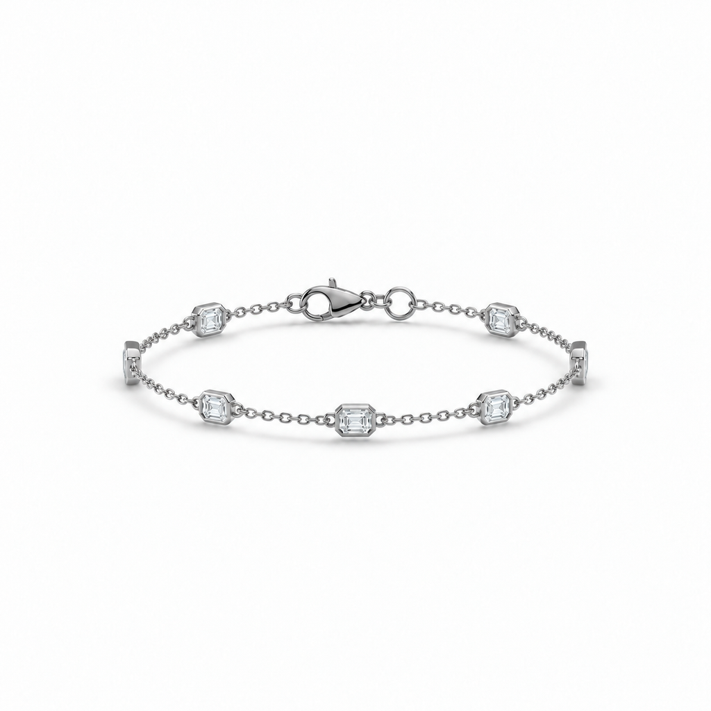 1.00ctw emerald-cut lab-grown Diamonds by the Yard bracelet in 14k white gold - main view at matching anklet scale