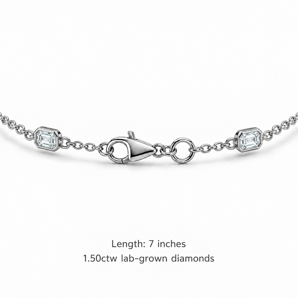 1.50ctw emerald-cut lab-grown Diamonds by the Yard bracelet in 14k white gold - lobster clasp and 7 inch length