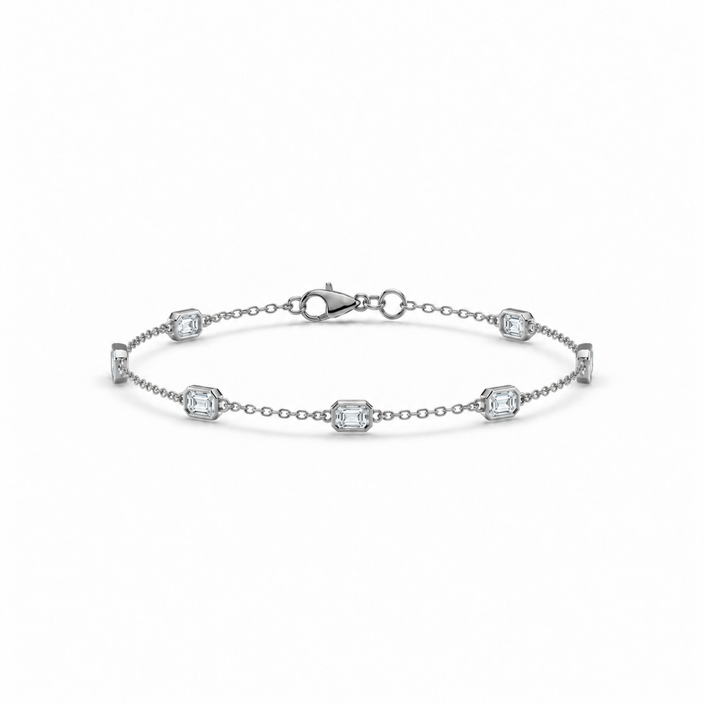 1.50ctw emerald-cut lab-grown Diamonds by the Yard bracelet in 14k white gold - main view at matching anklet scale