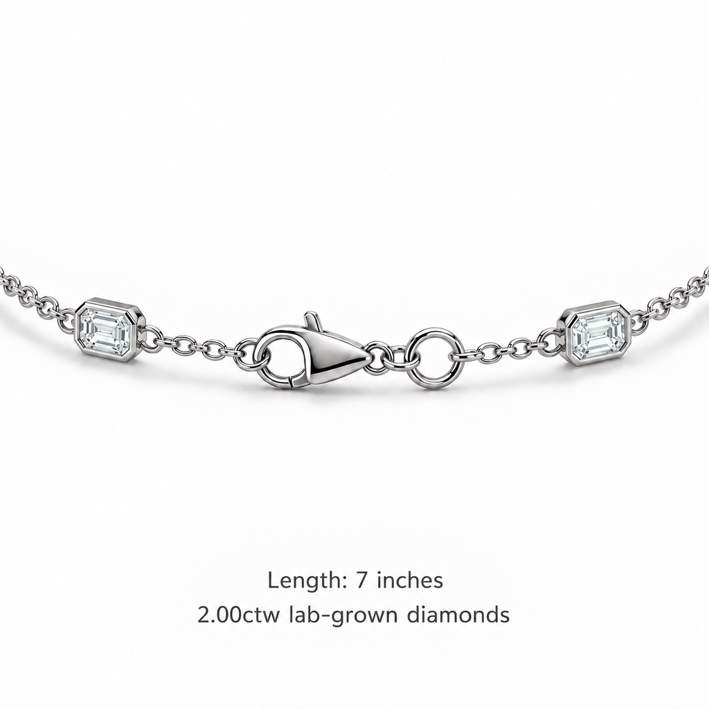 2.00ctw emerald-cut lab-grown Diamonds by the Yard bracelet in 14k white gold - lobster clasp and 7 inch length
