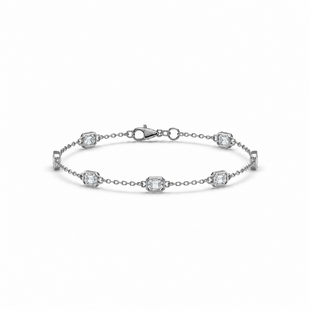 2.00ctw emerald-cut lab-grown Diamonds by the Yard bracelet in 14k white gold - main view at matching anklet scale