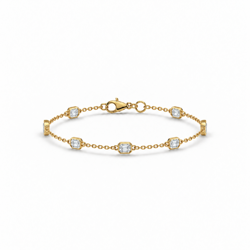 1.00ctw emerald-cut lab-grown Diamonds by the Yard bracelet in 14k yellow gold - main view at matching anklet scale