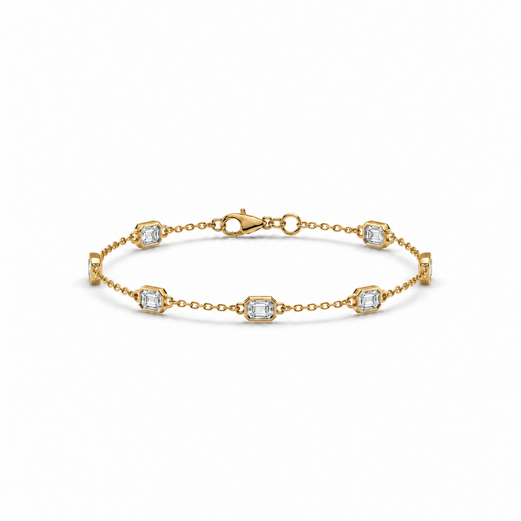 2.00ctw emerald-cut lab-grown Diamonds by the Yard bracelet in 14k yellow gold - main view at matching anklet scale