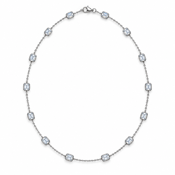 Emerald Cut Lab Grown Diamonds by the Yard Necklace in 14k White Gold (4.00ctw)