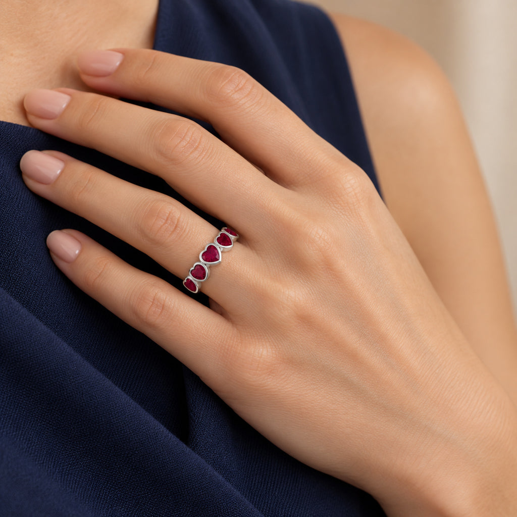 AZ29492 ruby ring in 14K white gold — close-up on model
