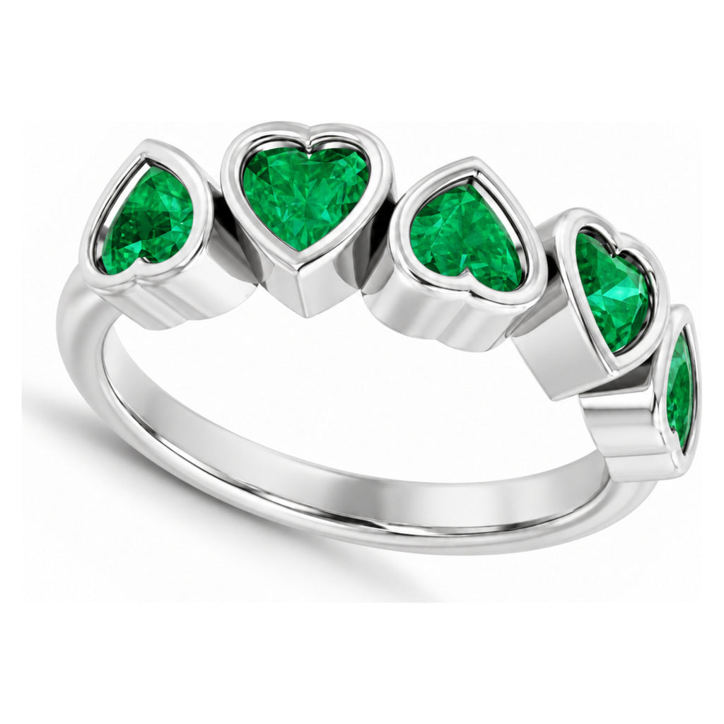 AZ29494 five heart lab emerald bezel ring — 12 degree main view