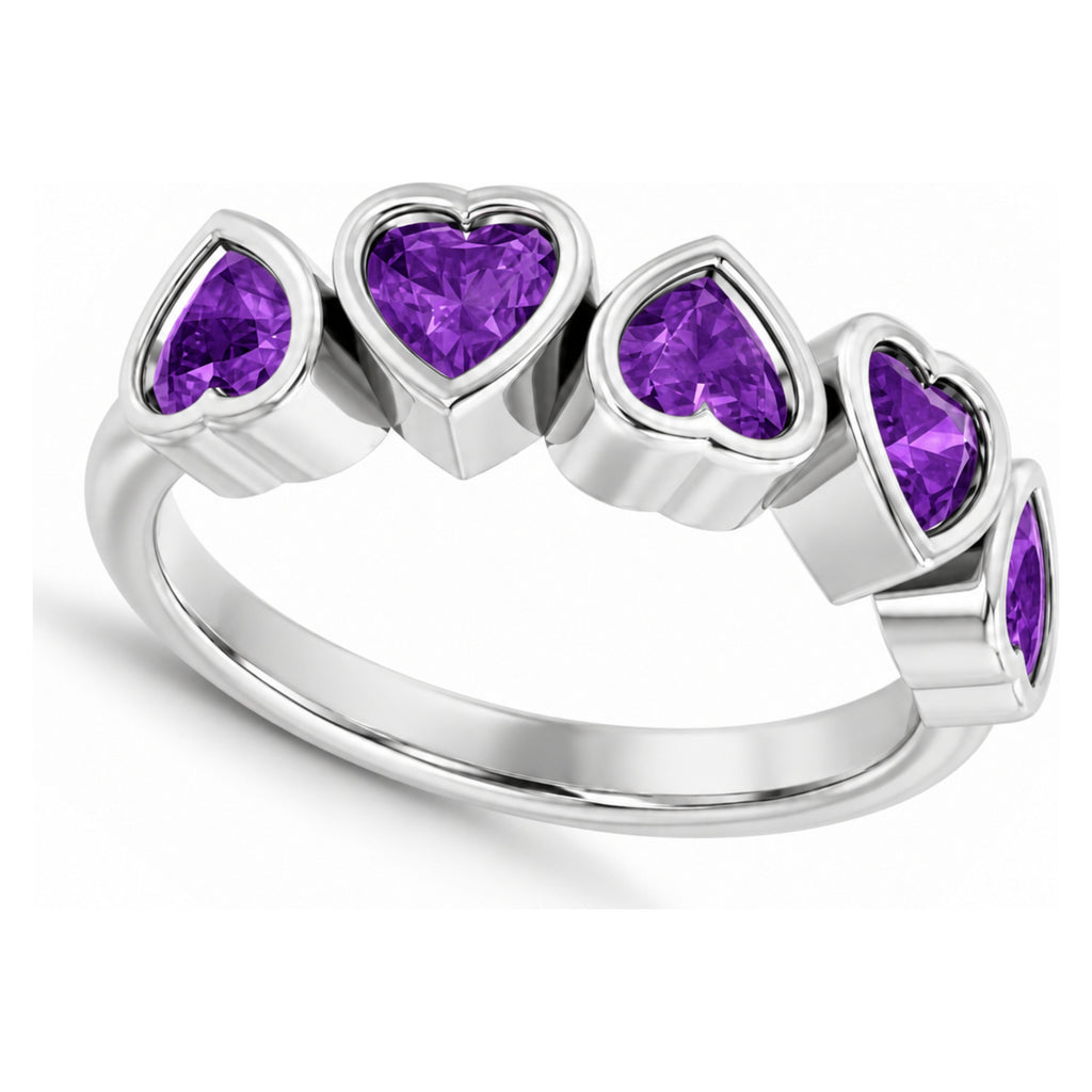 AZ29500 five heart natural amethyst bezel ring — 12 degree main view