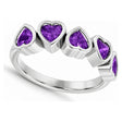 Five Heart Natural Amethyst Bezel-Set Ring in 14K White Gold 1.10ct