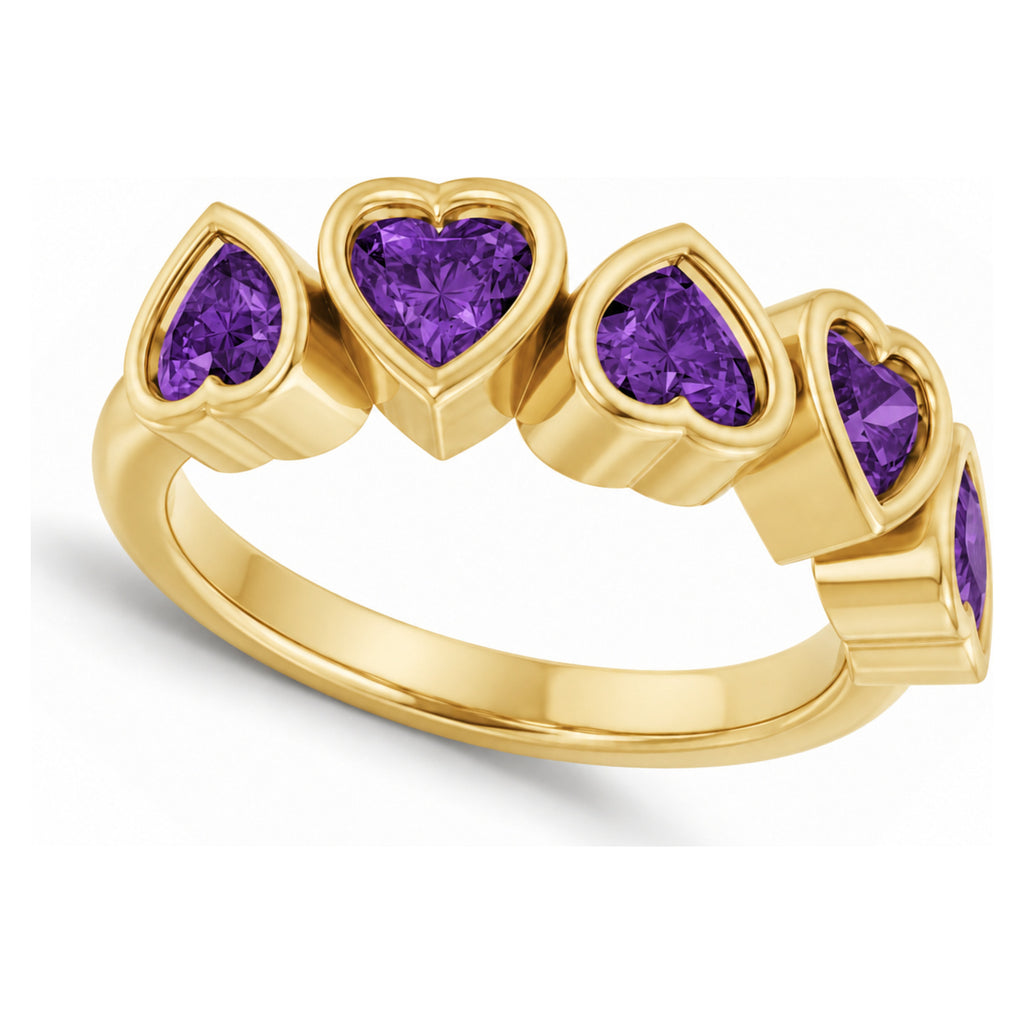 AZ29501 five heart natural amethyst bezel ring — 12 degree main view