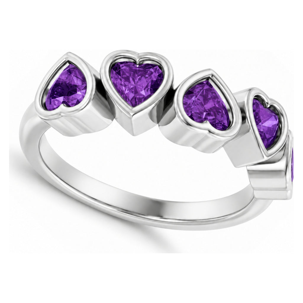 AZ29502 five heart natural amethyst bezel ring — 12 degree main view